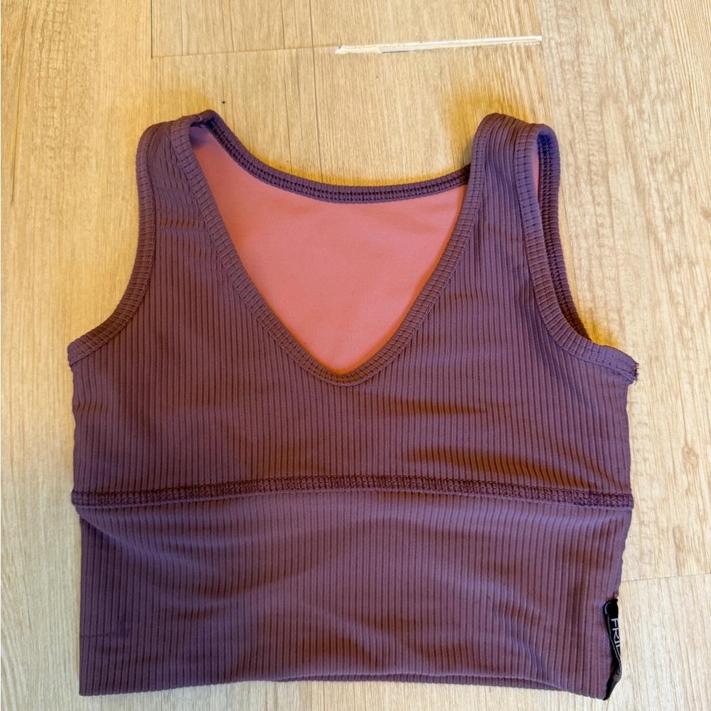 Ribbed V-Neck Crop Cami in Dusty Mauve